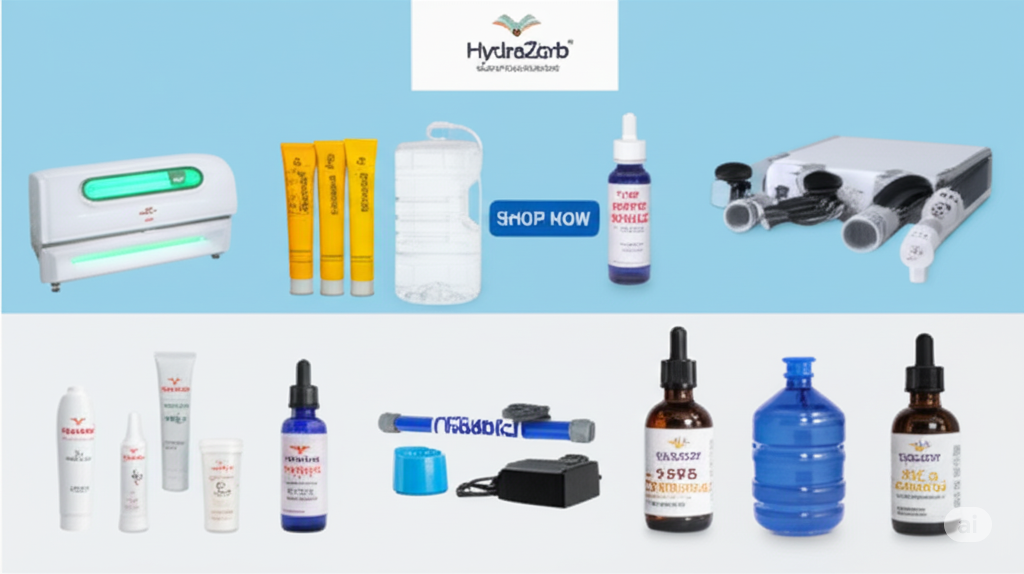 All products available at Water & Light for Health in Sandy, UT, including SpectraLight sessions, HydraZorb water, supplements, and packages.