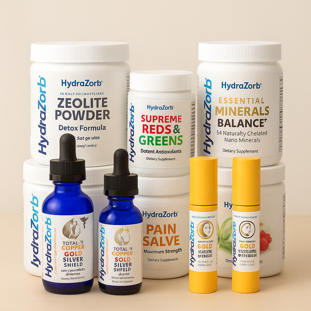Wellness supplements including zeolite, greens, minerals, and topicals at Water & Light for Health in Sandy, UT.