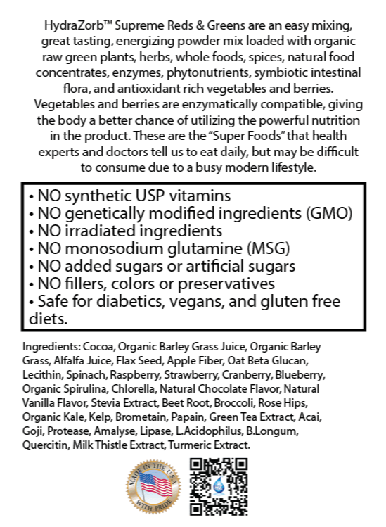 HydraZorb Supreme Reds and Greens - 30 servings (image 8 of 8), Water & Light for Health, Sandy UT